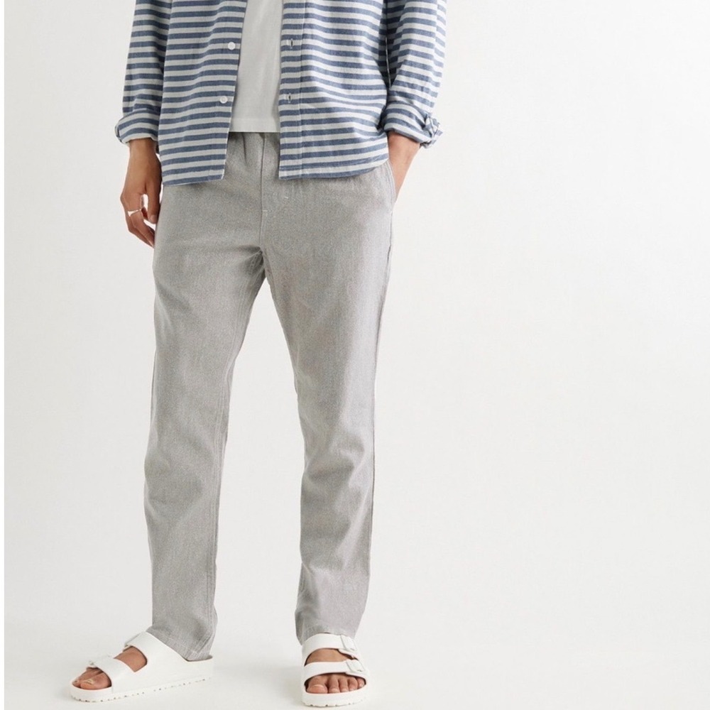 Outerknown Verano Beach Pants Tapered Leg Gray Hemp Cotton Elastic Waist - Large